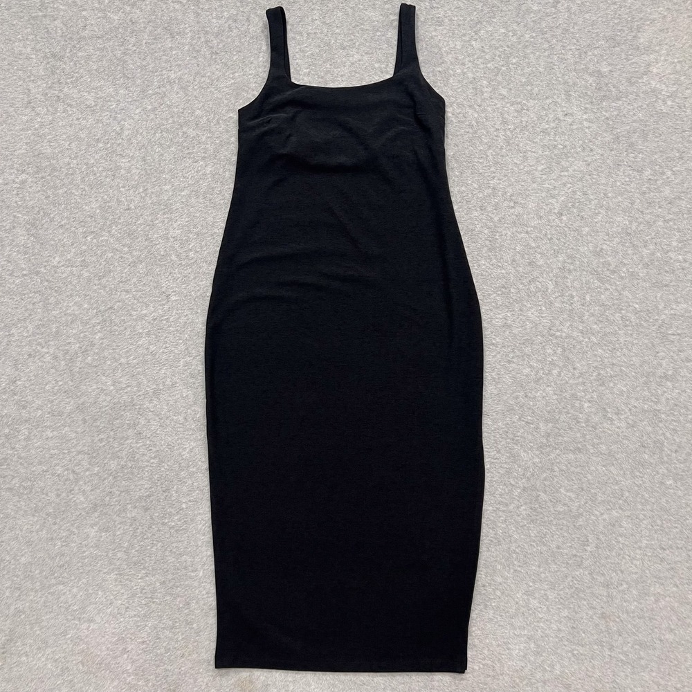 Beyond Yoga Black Spacedye Icon Midi Dress Square Neck Sleeveless Size Medium
